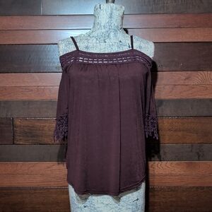 Rue21 Burgundy Off-Shoulder Lace-Trim Top